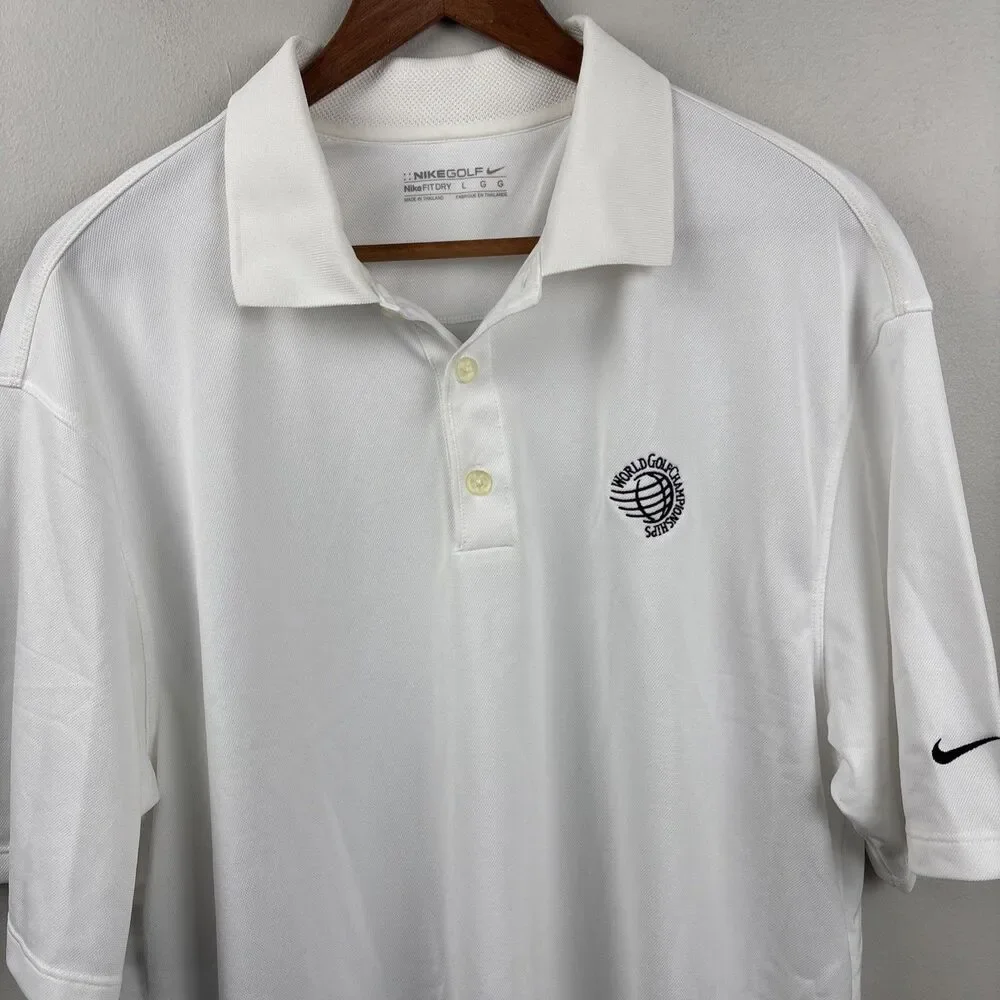 Nike Golf polo men’s Large Fit Dry White World Golf Championships Short Sleeve